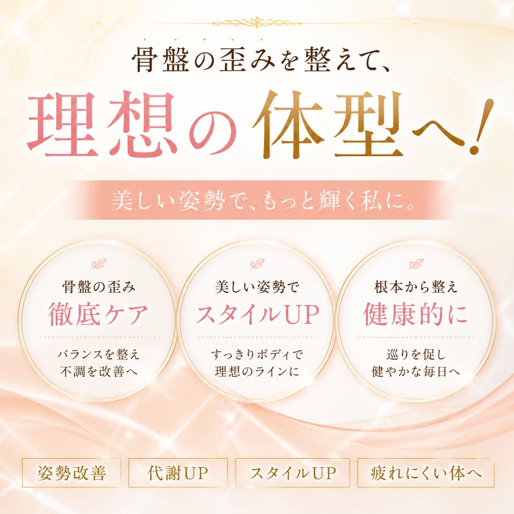 骨盤の歪みを整えて、理想の体型へ！