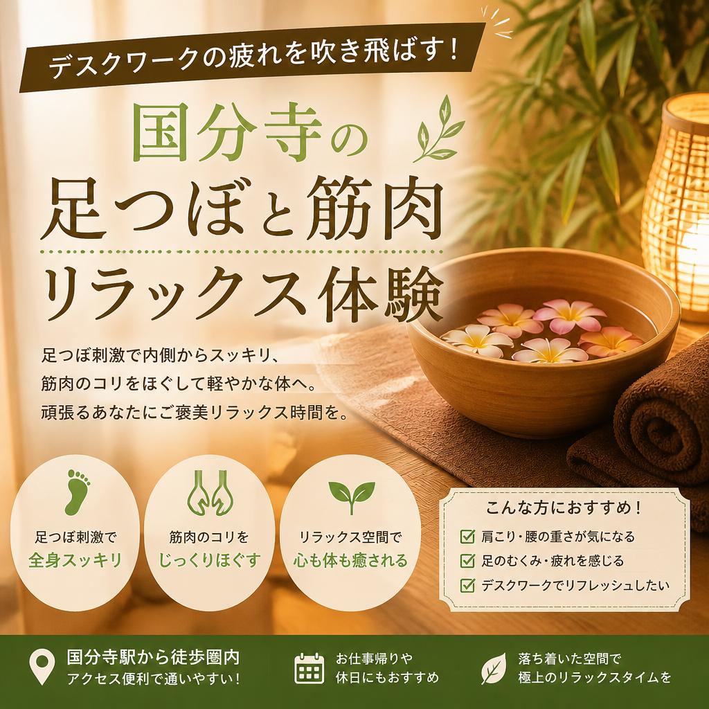 デスクワークの疲れを吹き飛ばす！国分寺の足つぼと筋肉リラックス体験
