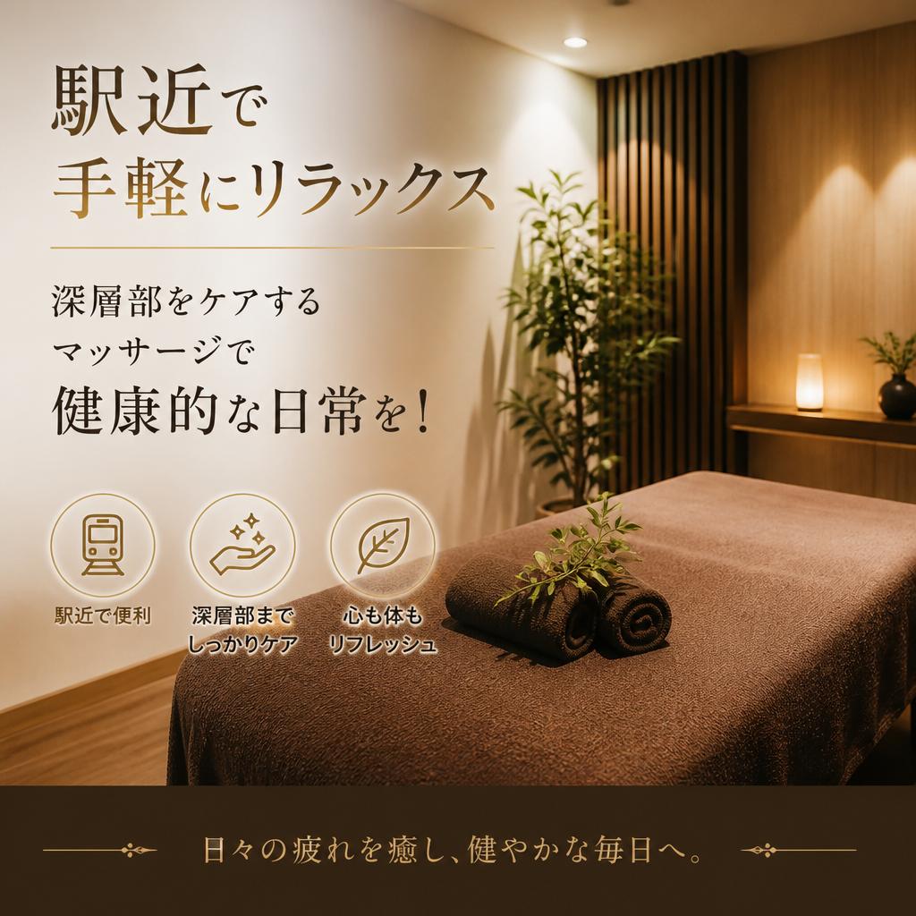駅近で手軽にリラックス、深層部をケアするマッサージで健康的な日常を！